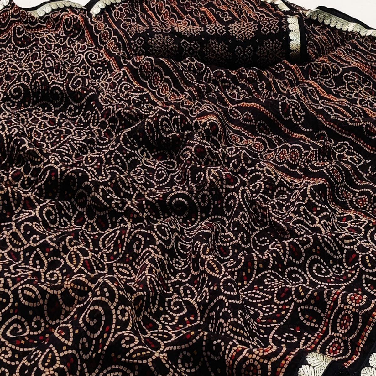 Black Casual Wear Bandhani Printed Soft Georgette Saree With Fancy Border - Peachmode