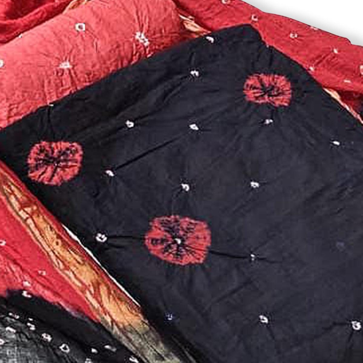 Black Casual Wear Bandhej And Woven Pure Cotton Dress Material - Peachmode