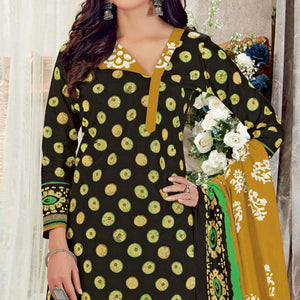 Black Casual Wear Batik Printed Cotton Patiala Dress Material - Peachmode
