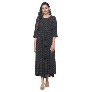 Black Casual Wear Checks Printed Rayon Long Kurti - Peachmode