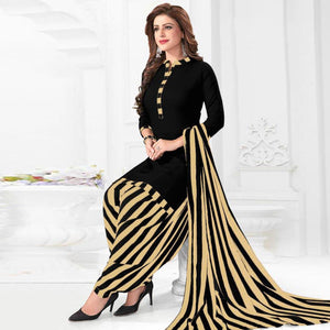 Black Casual Wear Crepe Patiala Dress Material - Peachmode