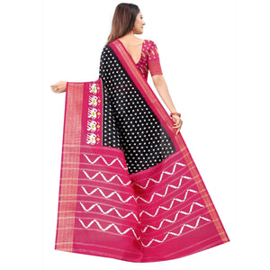 Black Casual Wear Designer Hand Block Printed Cotton Linen Saree - Peachmode