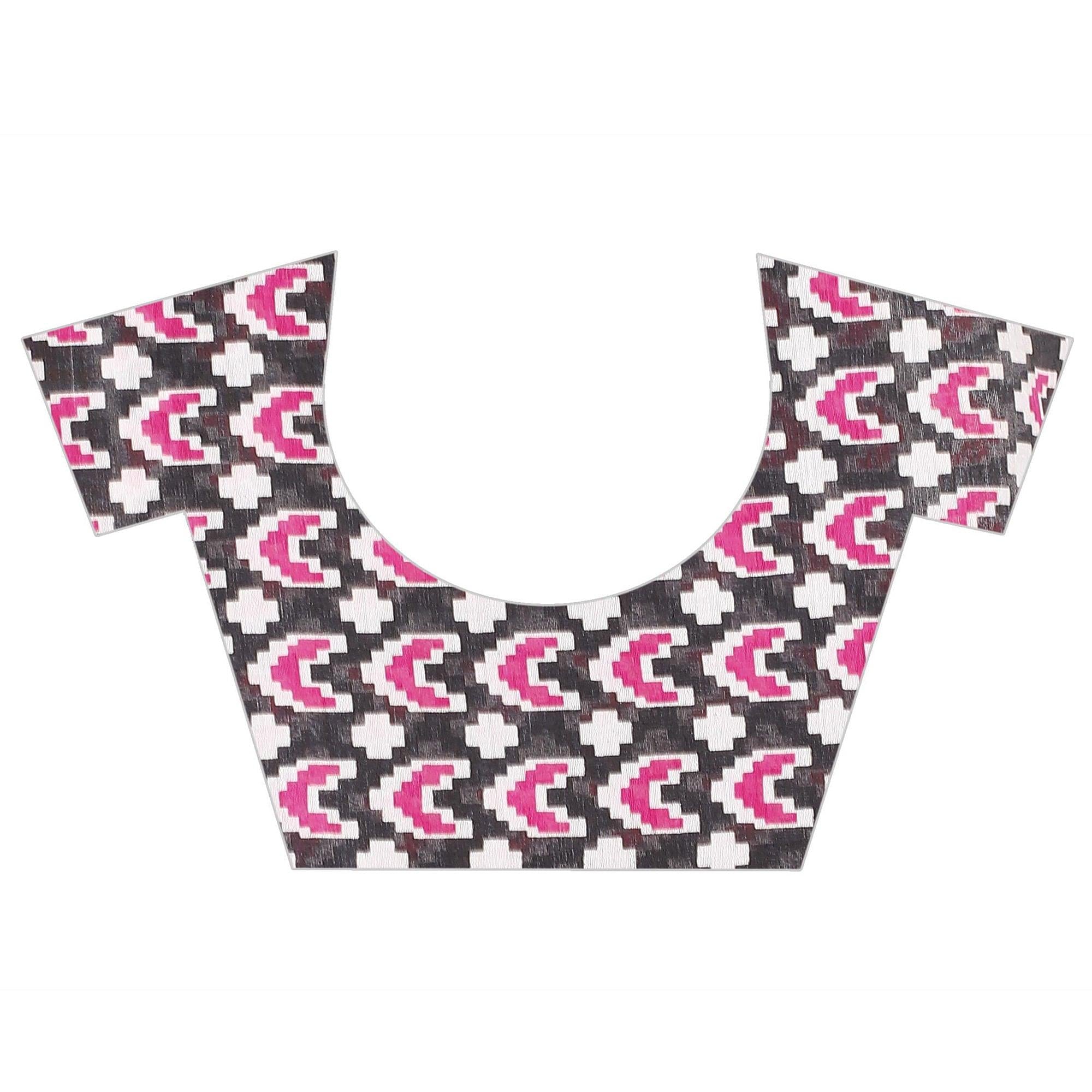 Black Casual Wear Designer Hand Block Printed Cotton Linen Saree - Peachmode