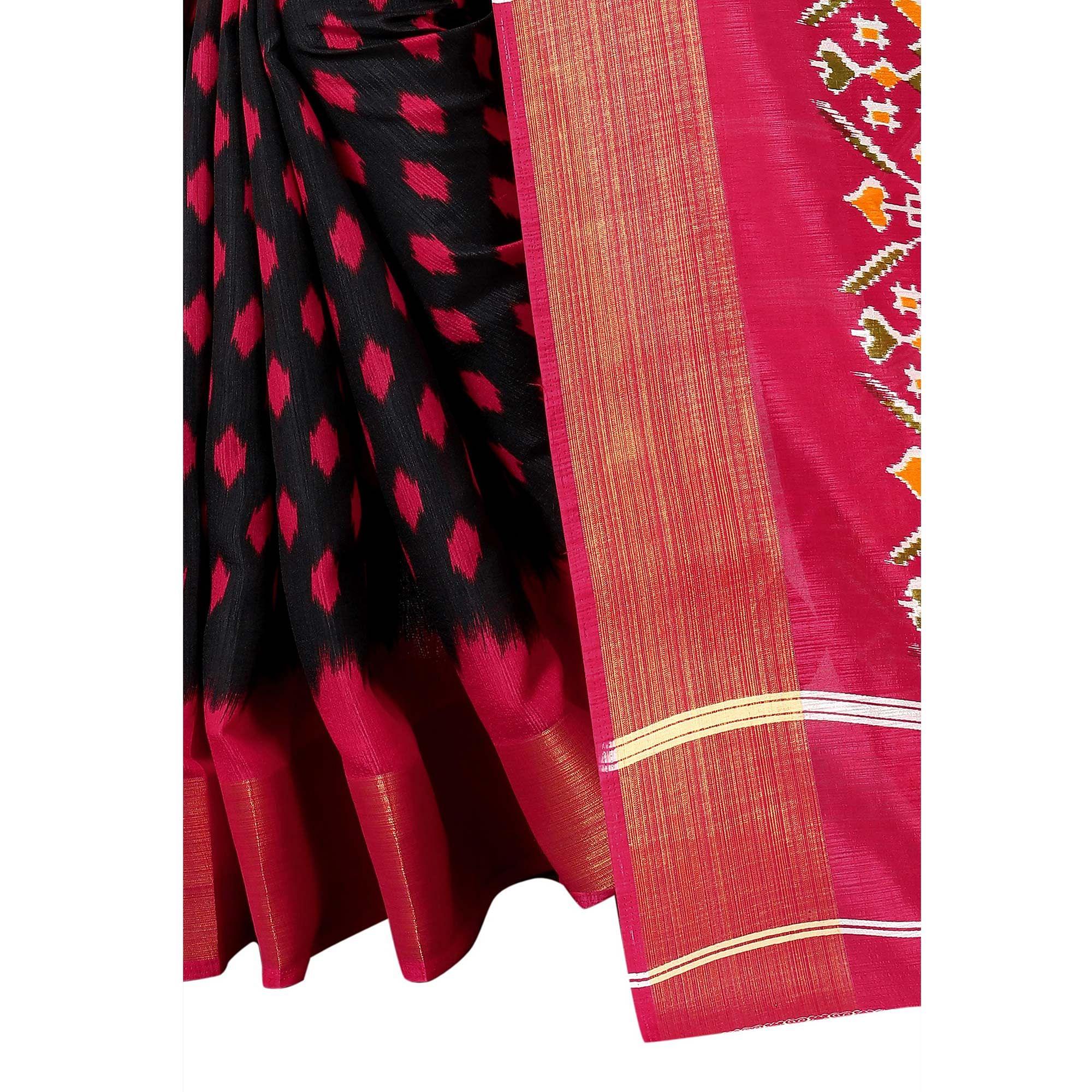 Black Casual Wear Designer Hand Block Printed Cotton Linen Saree - Peachmode