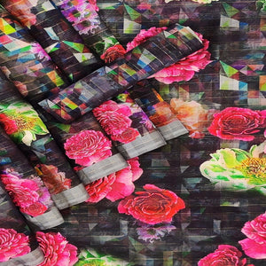 Black Casual Wear Digital Printed Cotton Silk Saree - Peachmode