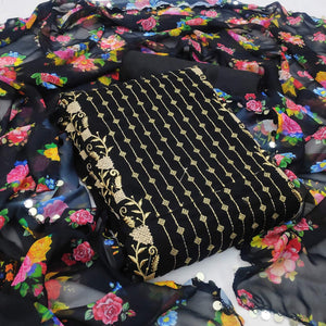 Black Casual Wear Embroidered Georgette Dress Material - Peachmode