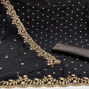 Black Casual Wear Embroidered Georgette Dress Material - Peachmode