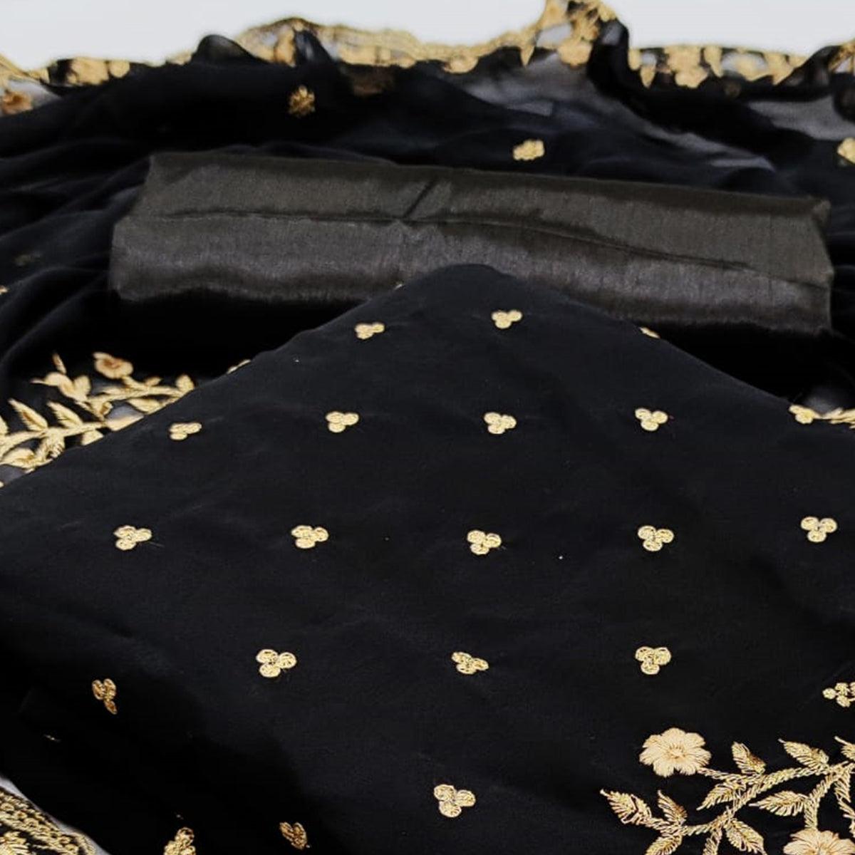 Black Casual Wear Embroidered Georgette Dress Material - Peachmode