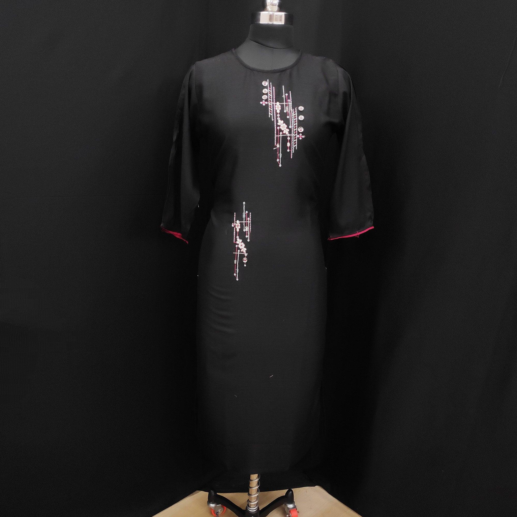 Black Casual Wear Embroidered Pure Viscose Kurti - Peachmode