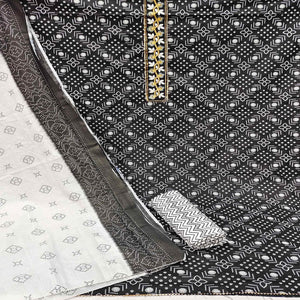 Black Casual Wear Embroidery With Print Cotton Dress Material - Peachmode