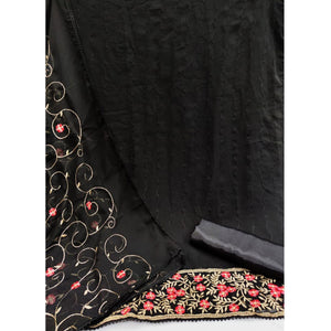 Black Casual Wear Floral Embroidered Georgette Dress Material - Peachmode