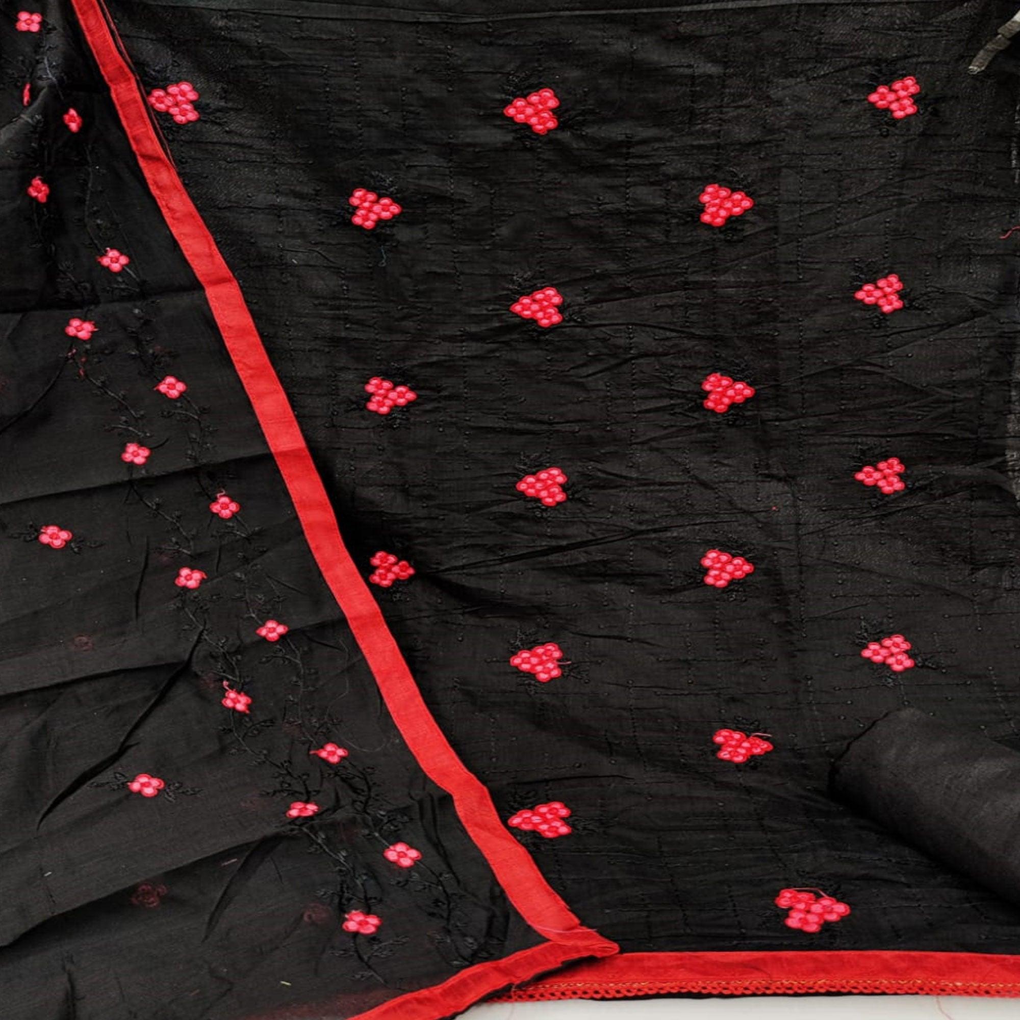 Black Casual Wear Floral Embroidery Work Modal Dress Material - Peachmode