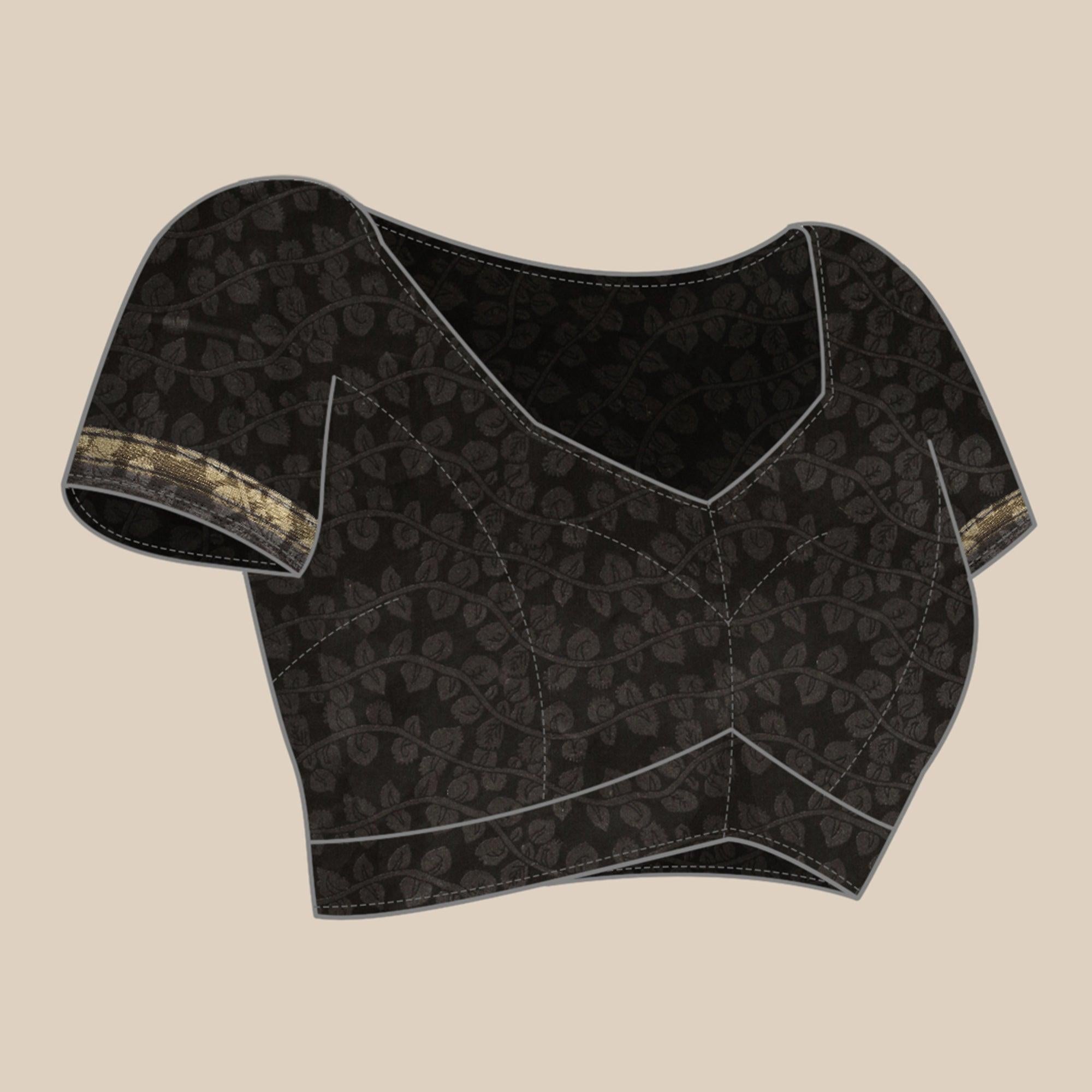 Black Casual Wear Floral Printed Cotton Saree - Peachmode