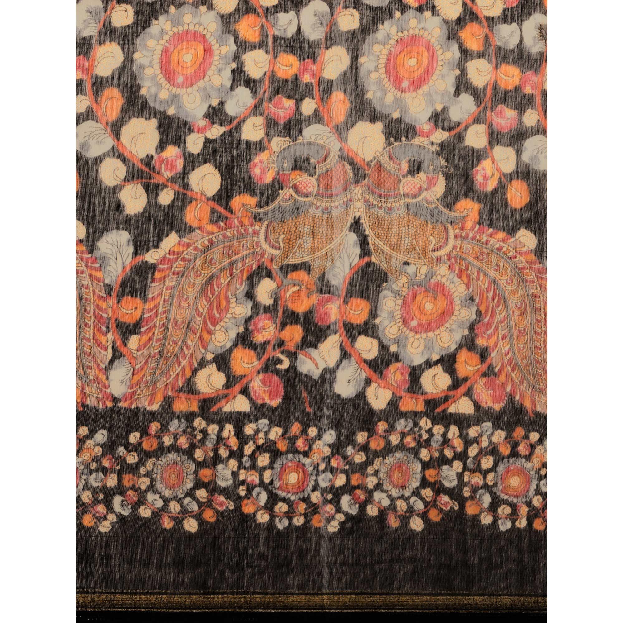 Black Casual Wear Floral Printed Cotton Saree - Peachmode