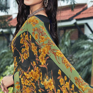 Black Casual Wear Floral Printed Georgette Saree - Peachmode