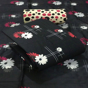 Black Casual Wear Floral Printed Pashmina Dress Material - Peachmode