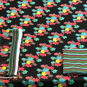 Black Casual Wear Floral Printed Pashmina Dress Material - Peachmode