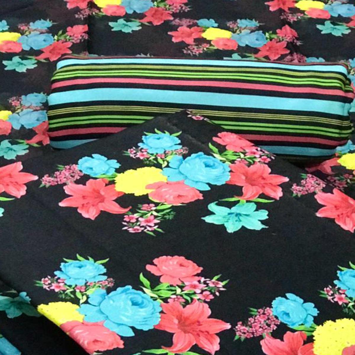 Black Casual Wear Floral Printed Pashmina Dress Material - Peachmode