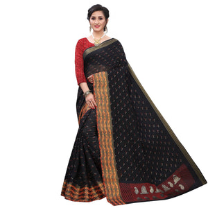 Black Casual Wear Foil Printed Cotton Silk Saree - Peachmode