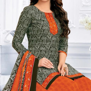 Black Casual Wear Ikat Printed Cotton Patiala Dress Material - Peachmode