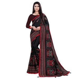 Black Casual Wear Print With Mirror Work Jute Saree - Peachmode