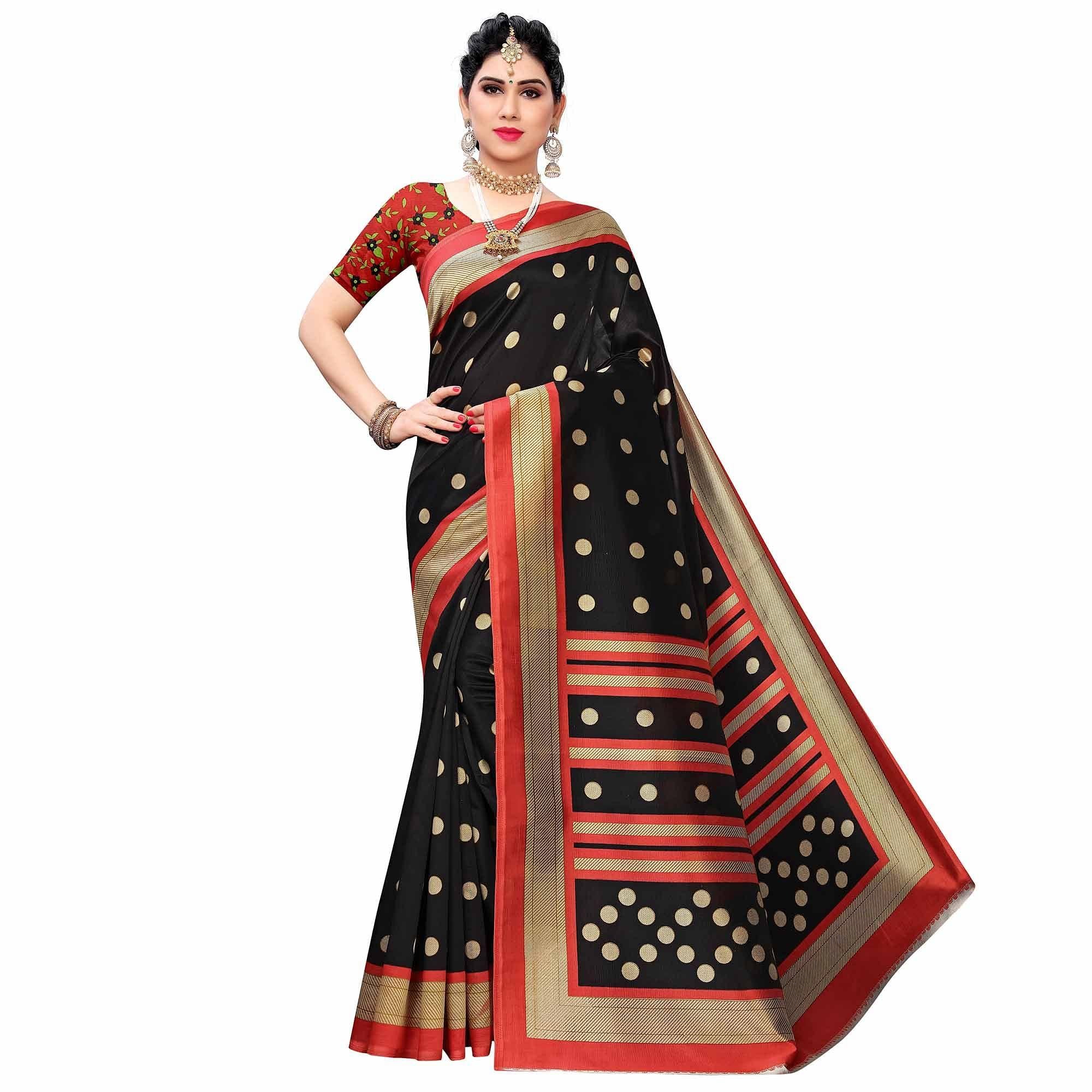 Black Casual Wear Printed Art Silk Saree - Peachmode