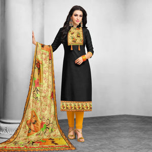 Black Casual Wear Printed Art Silk Suit - Peachmode