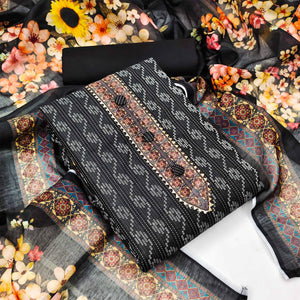 Black Casual Wear Printed Cotton Dress Material - Peachmode