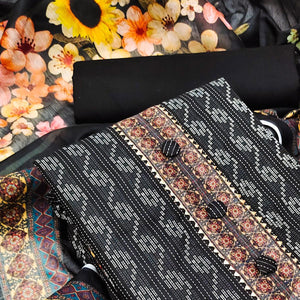 Black Casual Wear Printed Cotton Dress Material - Peachmode