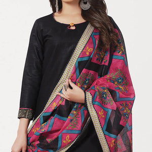 Black Casual Wear Printed Cotton Patiala Dress Material - Peachmode
