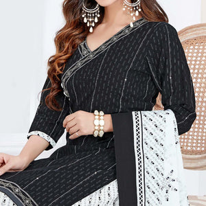 Black Casual Wear Printed Cotton Patiala Dress Material - Peachmode