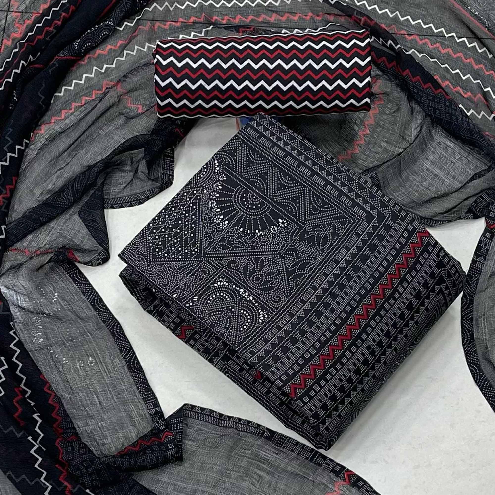 Black Casual Wear Printed Cotton Patiala Suit - Peachmode