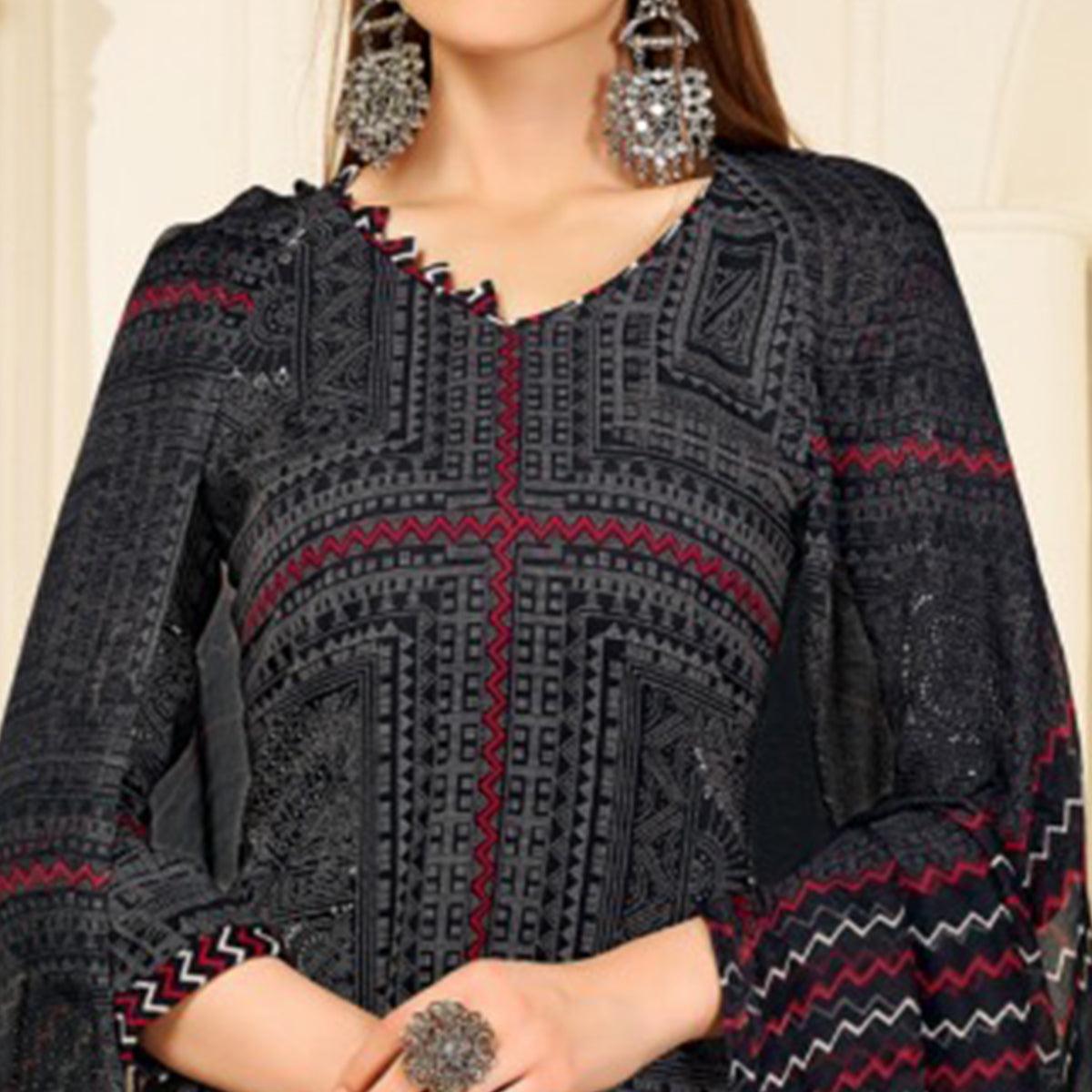 Black Casual Wear Printed Cotton Patiala Suit - Peachmode