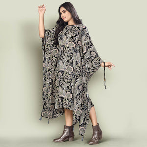 Black Casual Wear Printed Georgette Kaftan Kurti - Peachmode