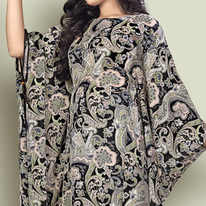 Black Casual Wear Printed Georgette Kaftan Kurti - Peachmode