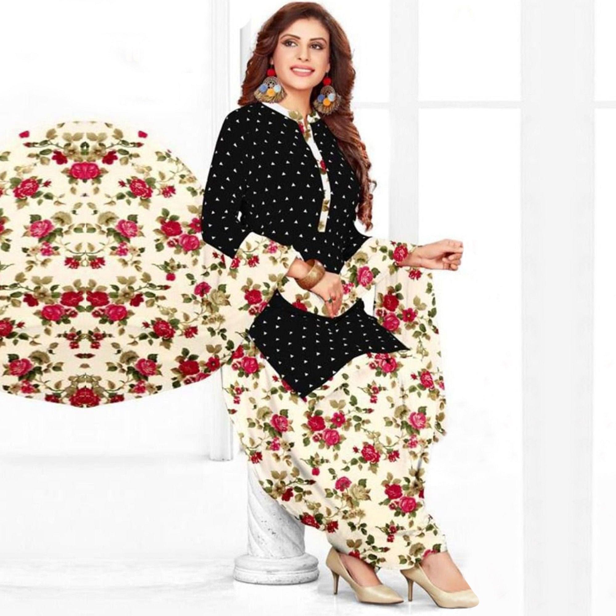 Black Casual Wear Printed Leon Patiala Dress Material - Peachmode