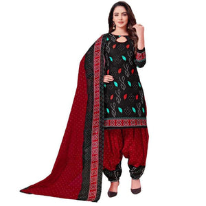 Black Casual Wear Printed Leon Patiala Dress Material - Peachmode
