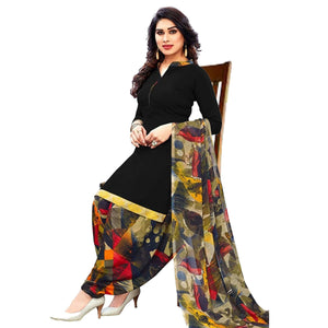 Black Casual Wear Printed Leon Patiala Dress Material - Peachmode