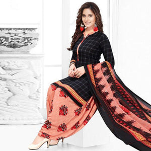 Black Casual Wear Printed Leon Patiala Dress Material - Peachmode