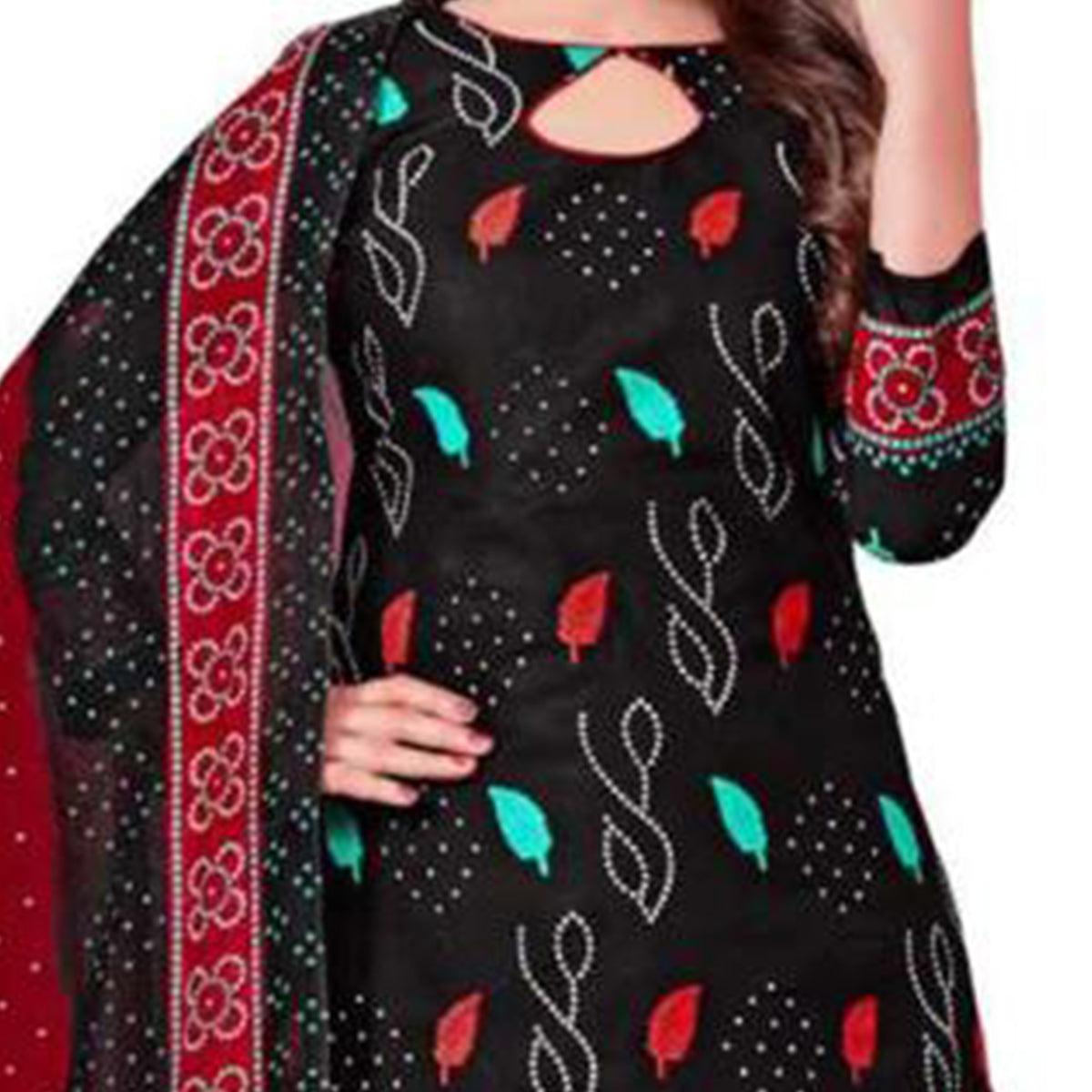 Black Casual Wear Printed Leon Patiala Dress Material - Peachmode