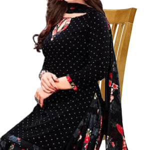 Black Casual Wear Printed Leon Patiala Dress Material - Peachmode