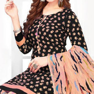 Black Casual Wear Printed Leon Patiala Dress Material - Peachmode