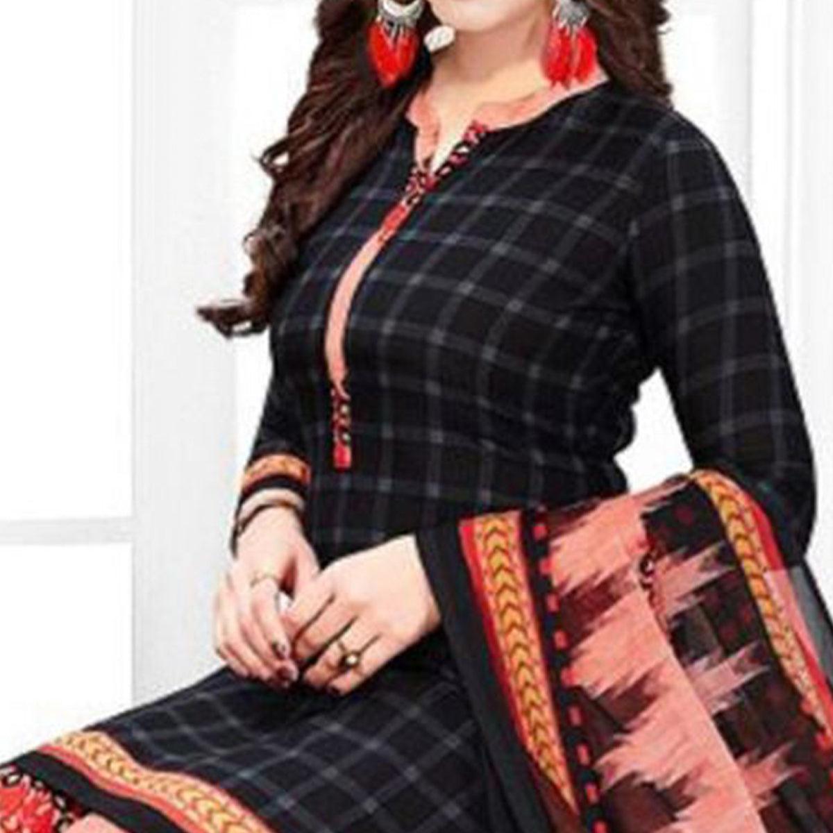 Black Casual Wear Printed Leon Patiala Dress Material - Peachmode