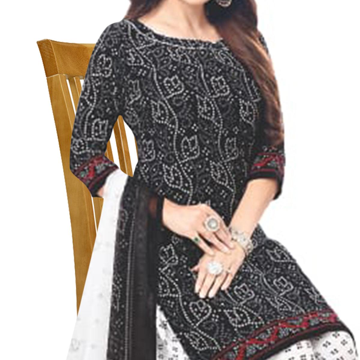 Black Casual Wear Printed Leon Patiala Dress Material - Peachmode