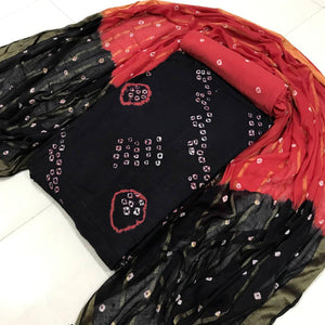 Black Casual Wear Printed Pure Cotton Dress Material - Peachmode