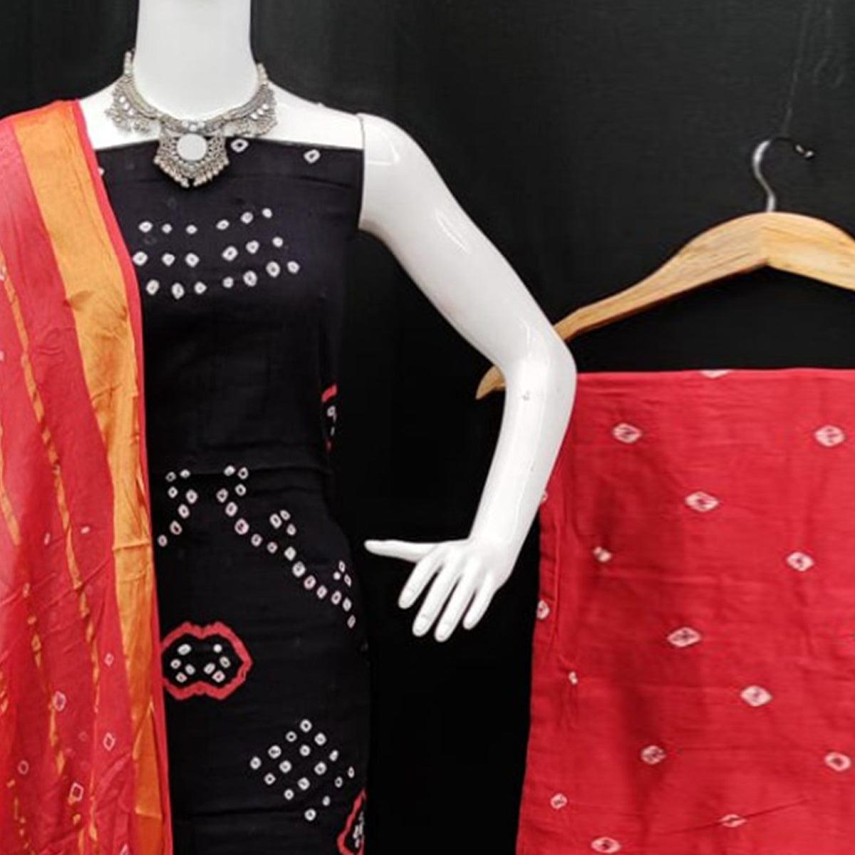 Black Casual Wear Printed Pure Cotton Dress Material - Peachmode