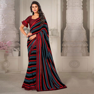 Black Casual Wear Printed Satin Saree - Peachmode