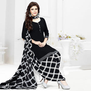 Black Casual Wear Solid Crepe Patiala Dress Material - Peachmode