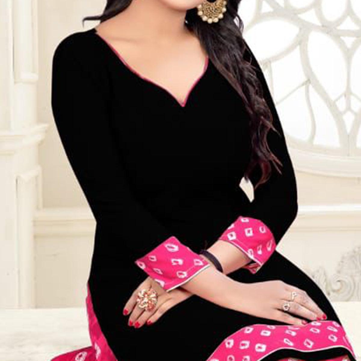 Black Casual Wear Solid Crepe Patiala Dress Material - Peachmode
