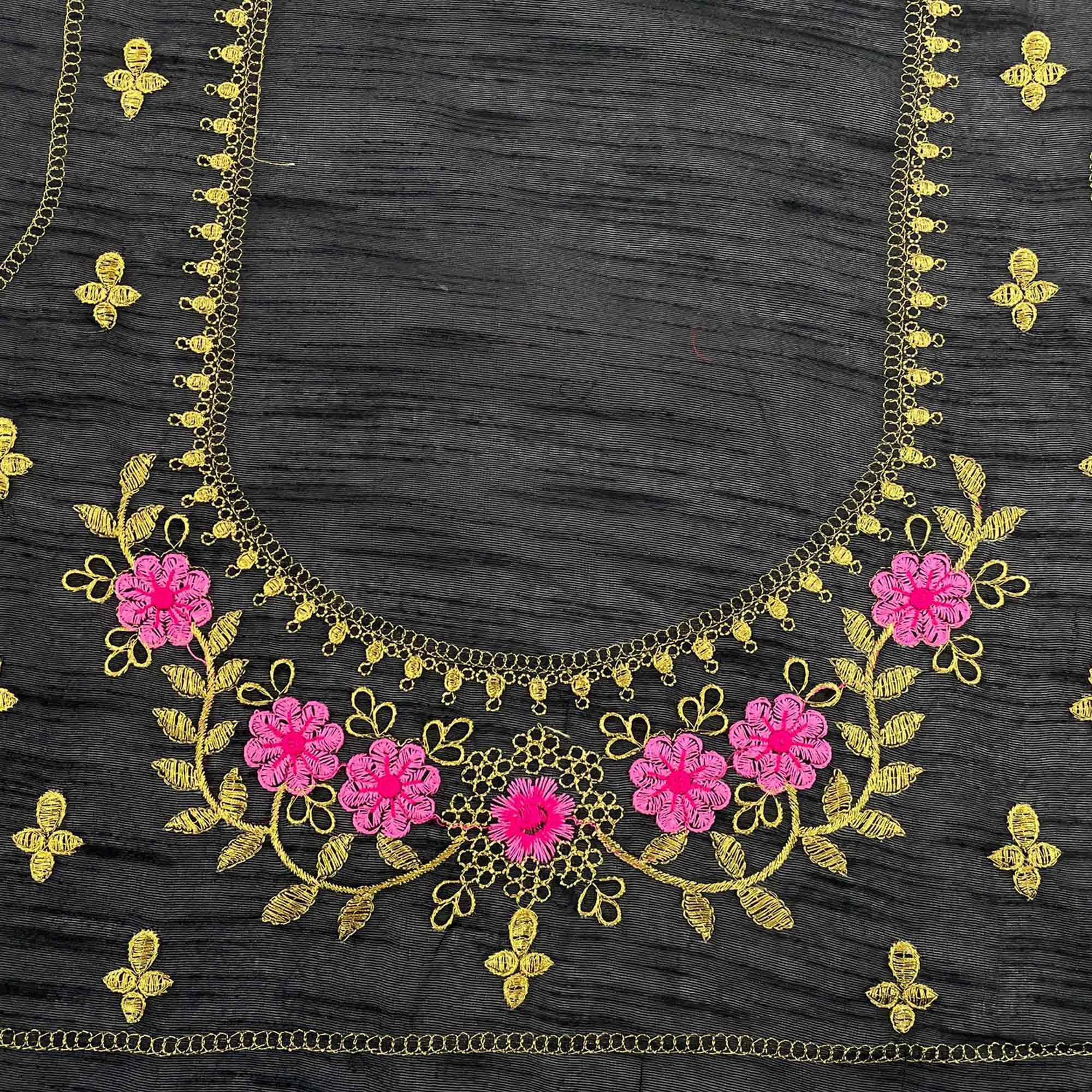 Black Casual Wear Solid With Lace Embroidery Georgette Saree - Peachmode